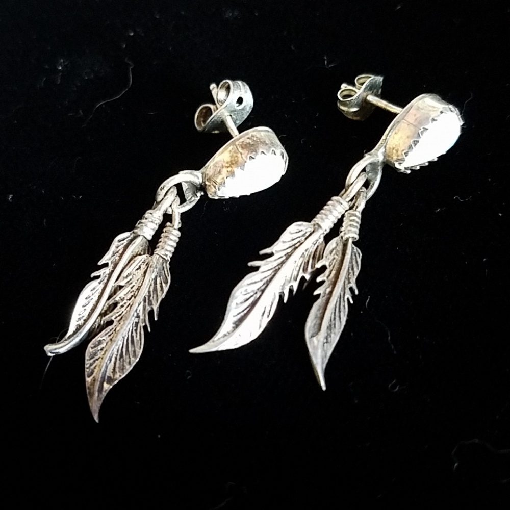 Native American sterling opal feather earrings